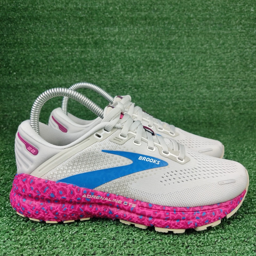 Brooks Running Shoes Womens 6 Grey Adrenaline GTS 22 Pink Leopard Print Athletic